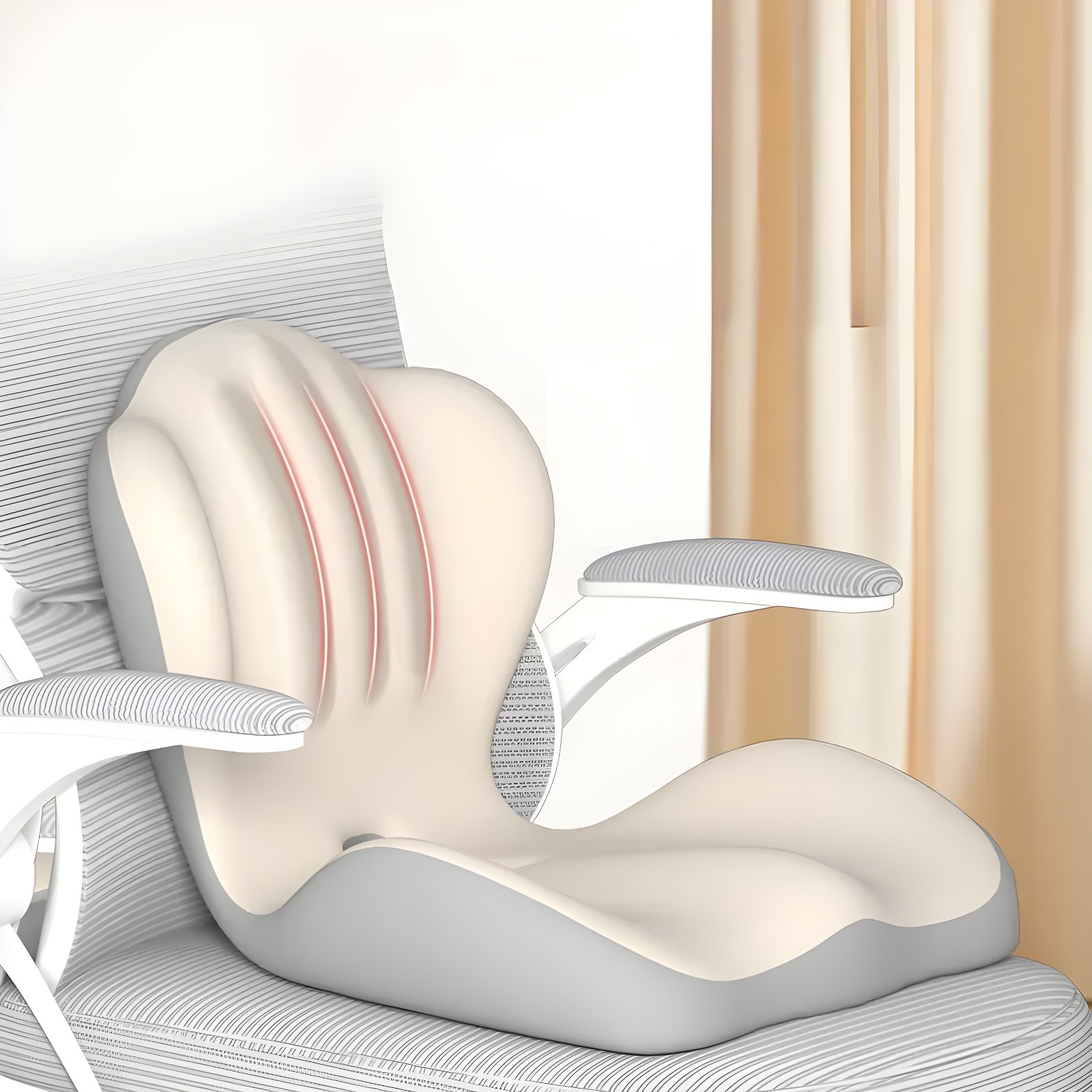 White Integrated Cushion on an office chair with red glow indicating pressure relief zones