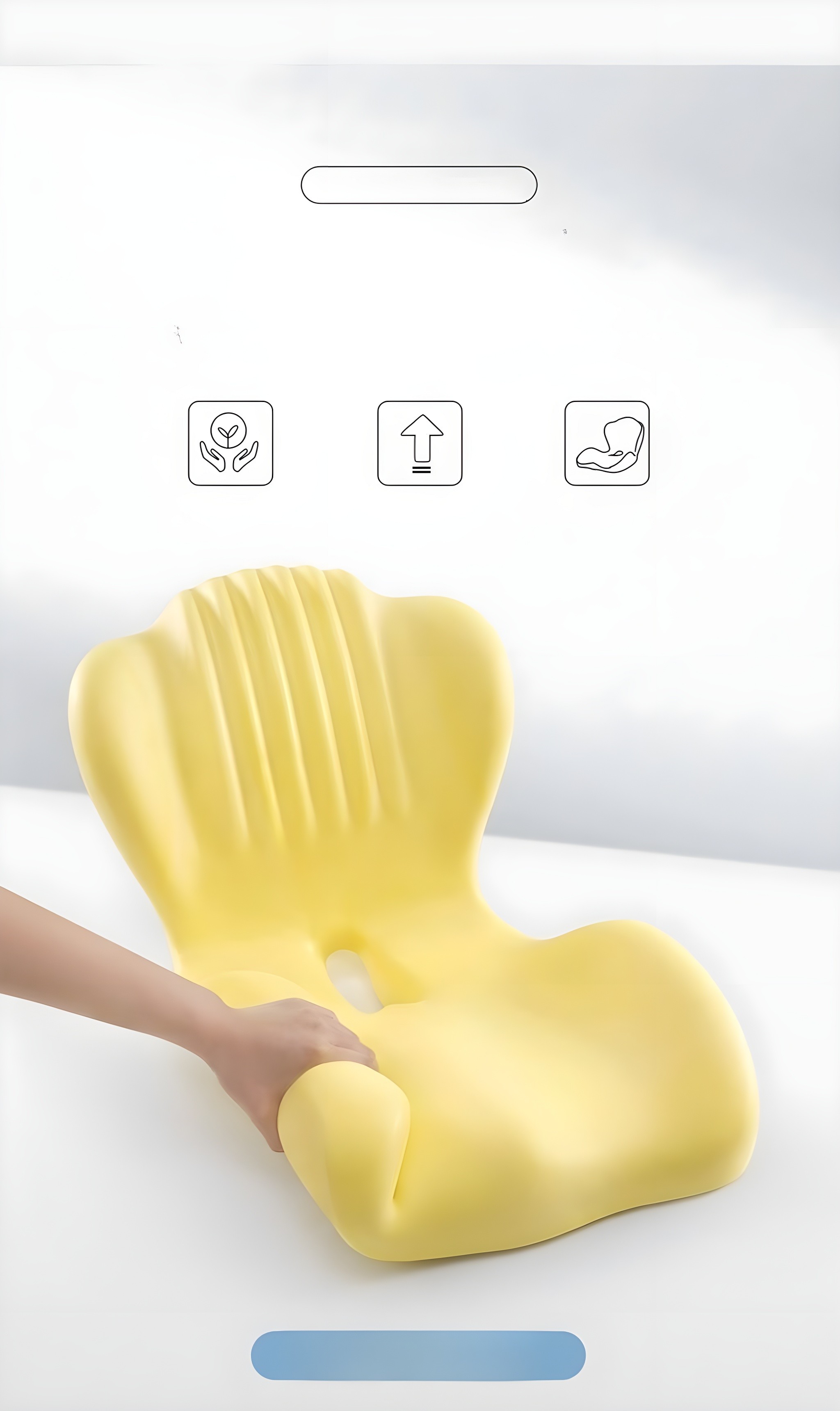 Yellow Integrated Cushion being pressed by a hand, demonstrating its memory foam flexibility and soft texture