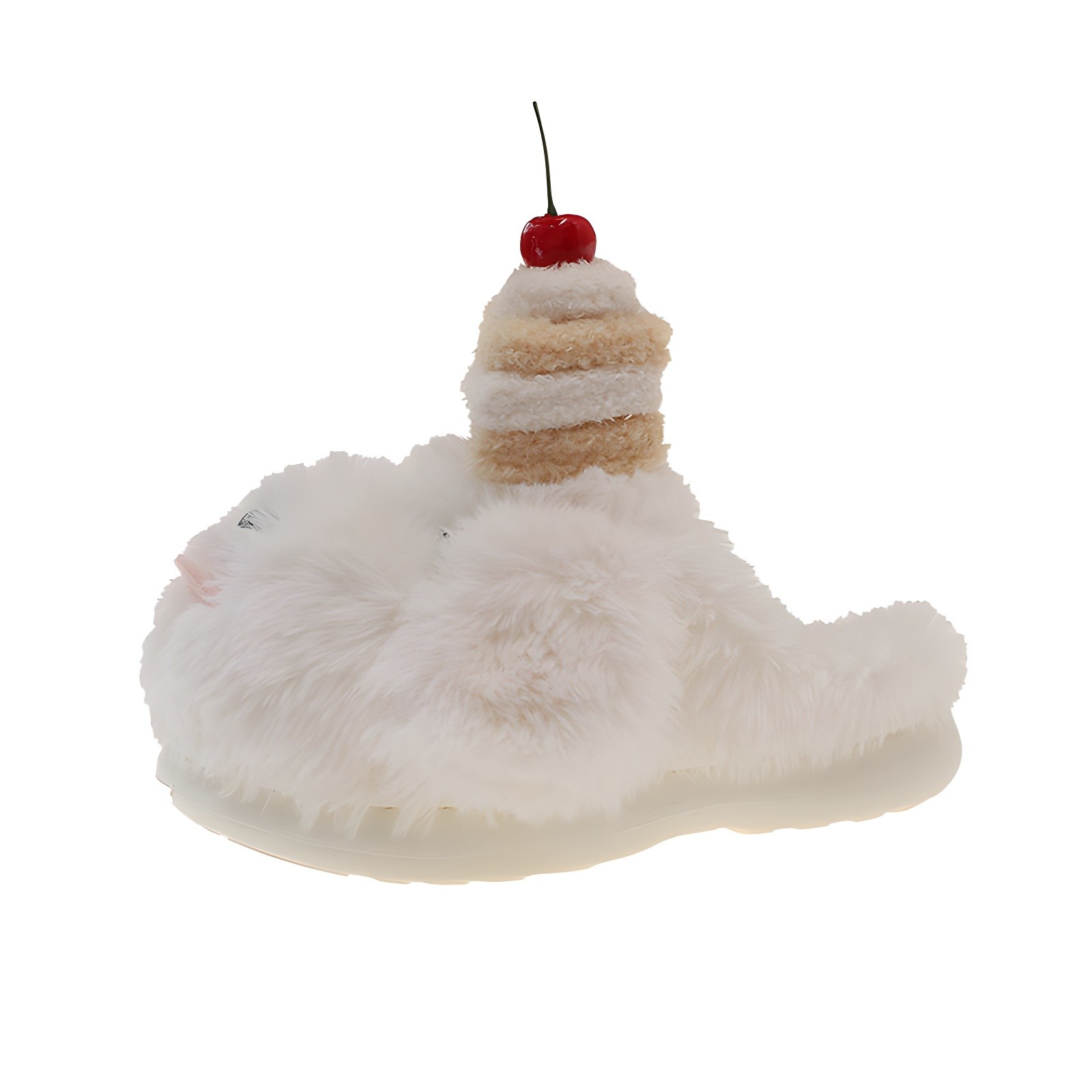 Single White Teddy Bear Slipper on White Background