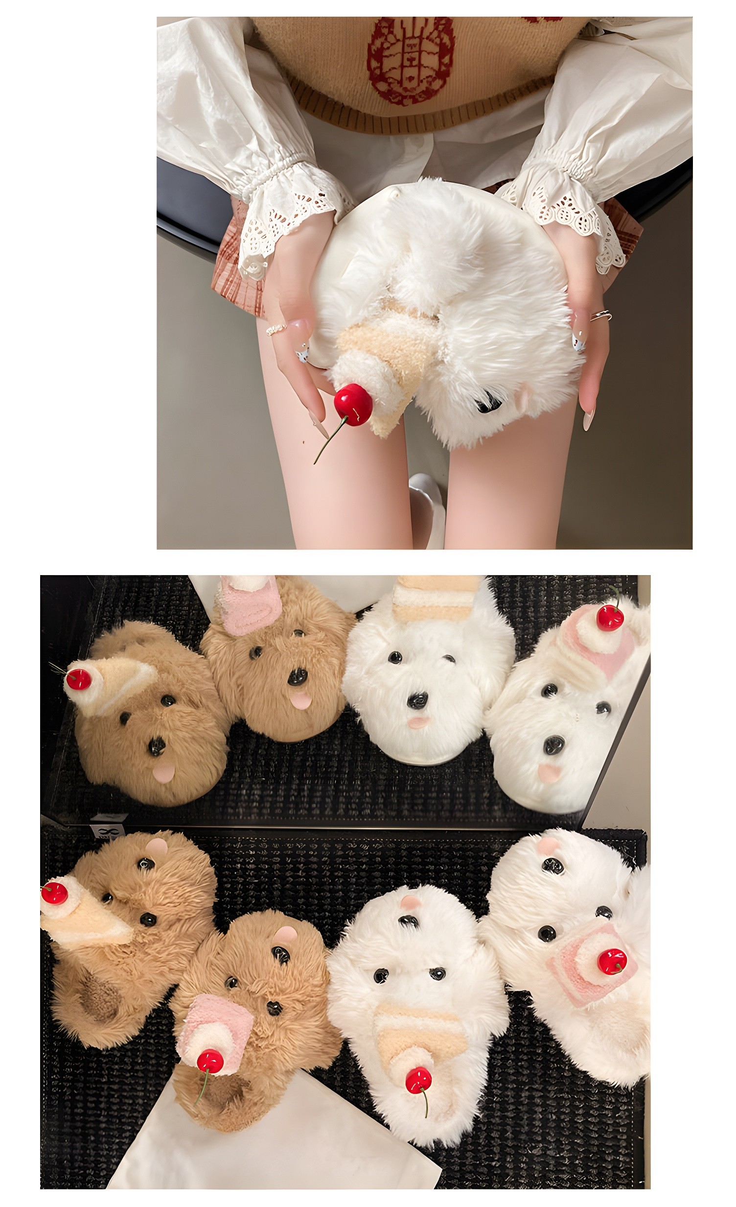 Model Holding White Teddy Bear Slipper
