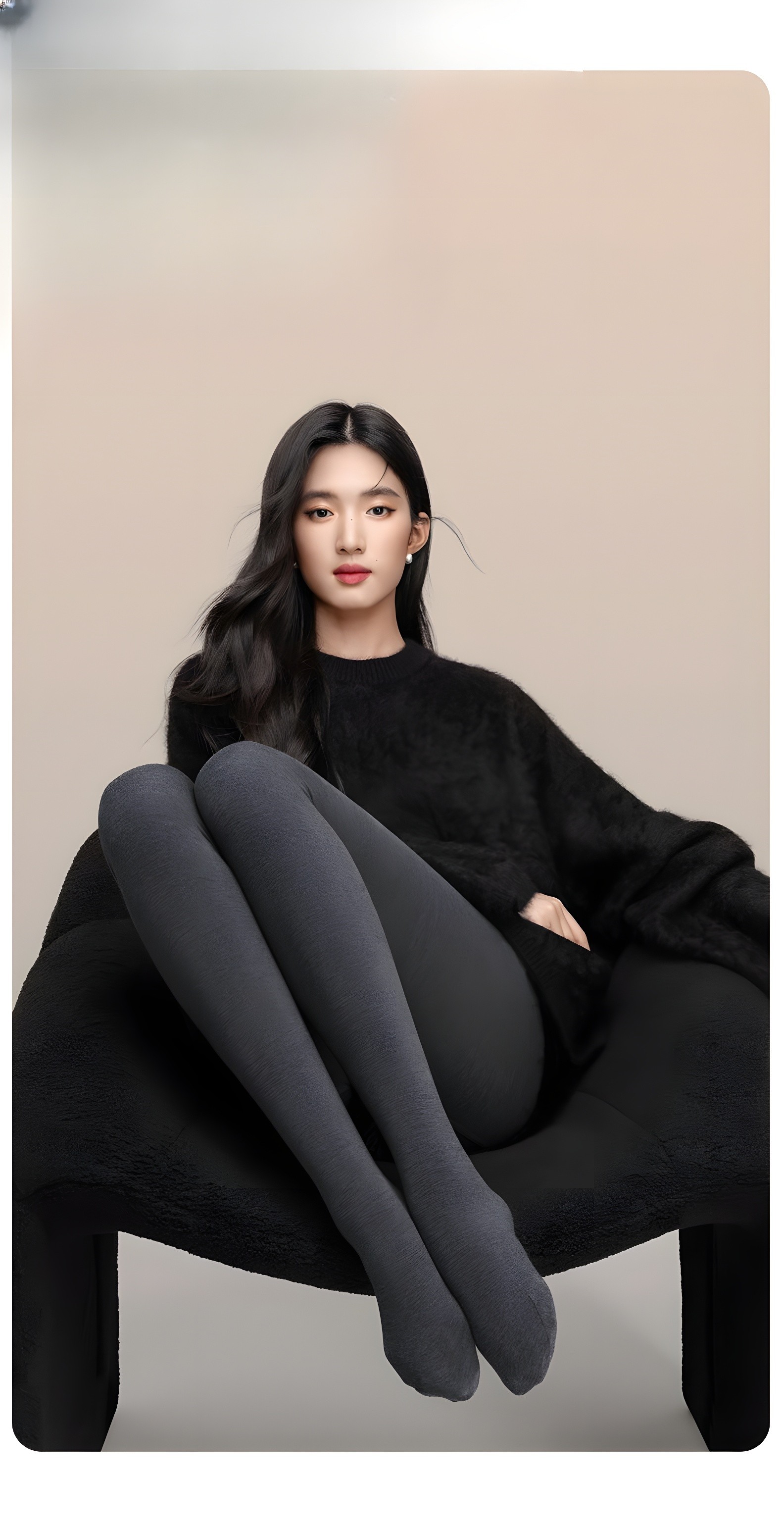 Model posing confidently in black thermal tights, showcasing their flattering silhouette