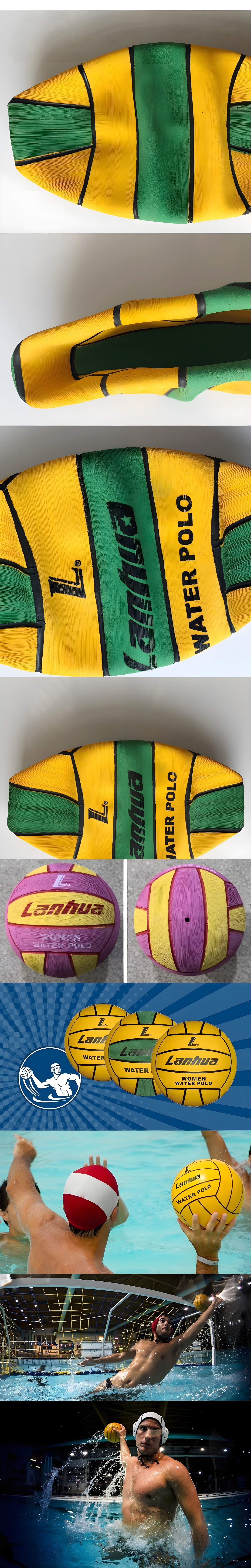 Collage of Lanhua water polo balls in black and white