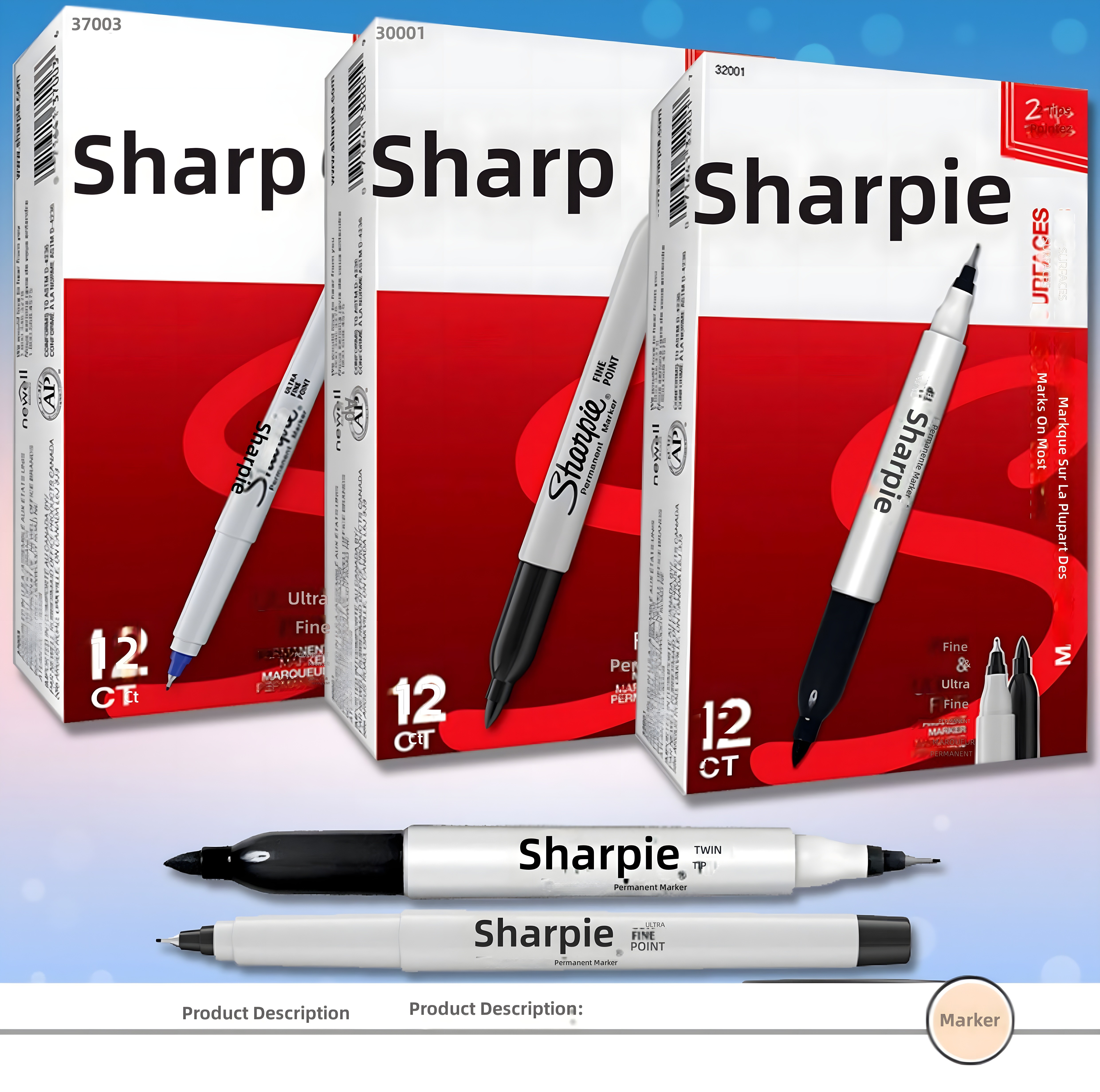 Corrected Sharpie packaging showing standard branding and product variants