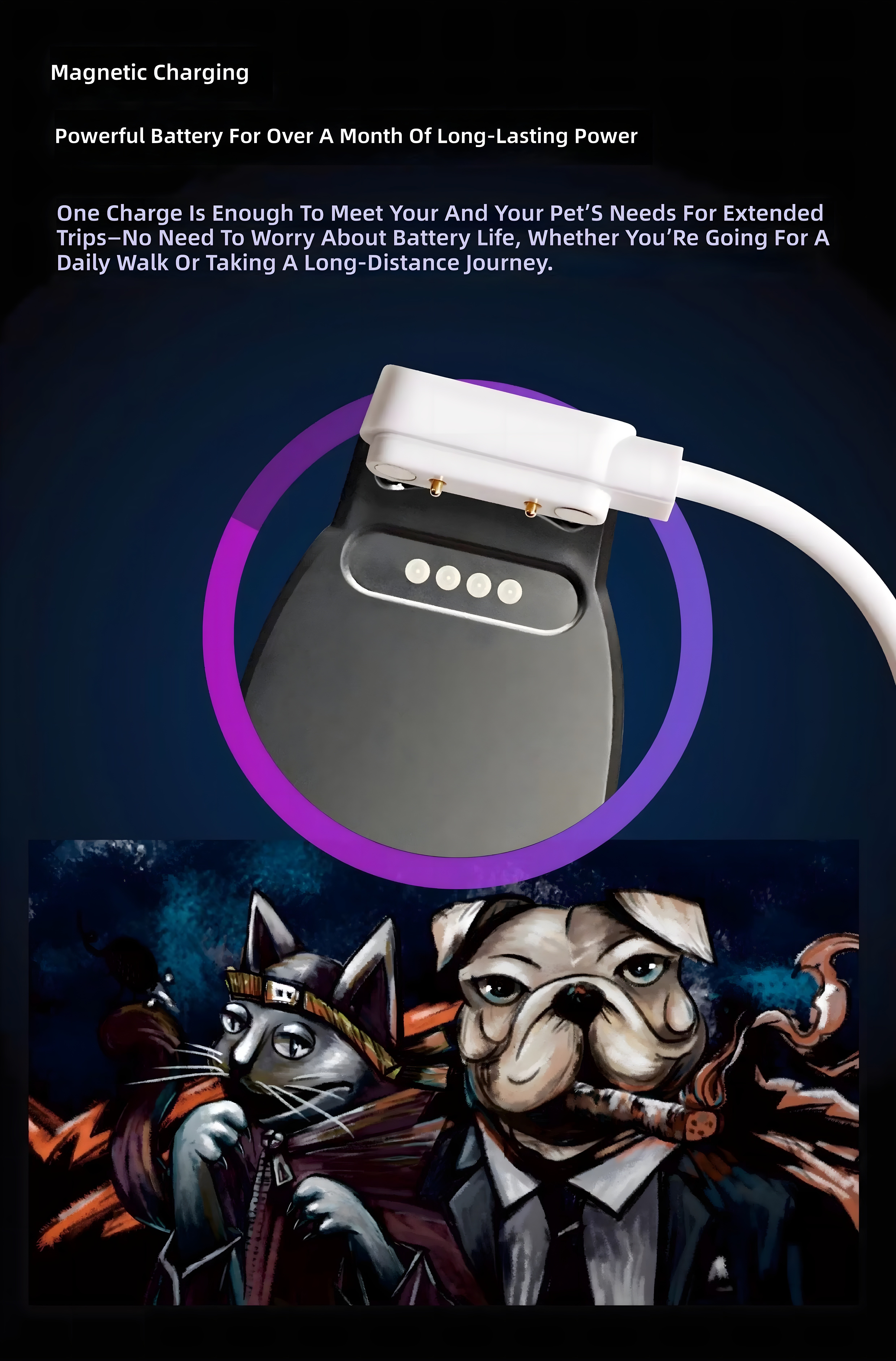 Cat wearing SmartPet Guardian collar with app map view on smartphone