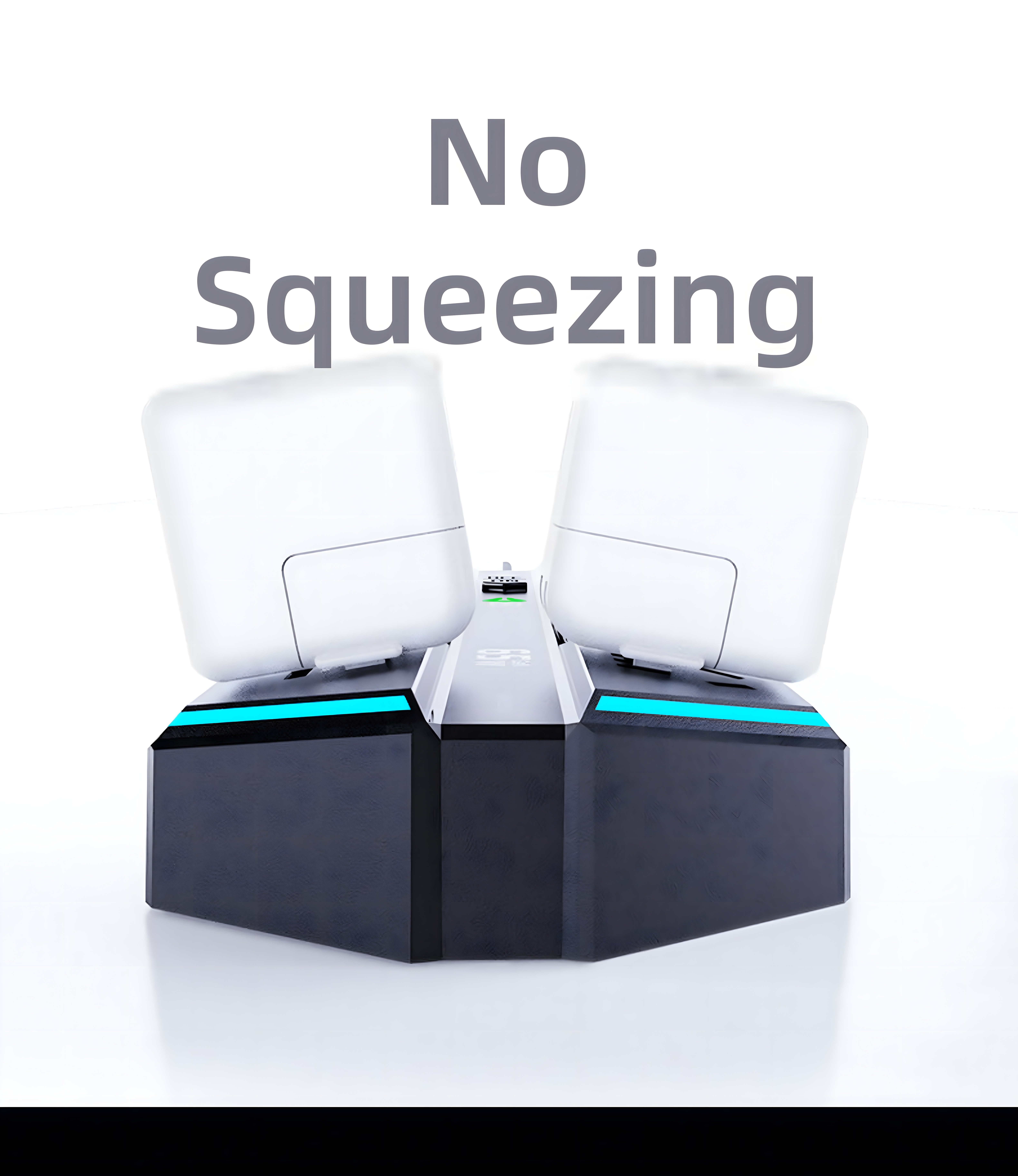 Ergonomic design with wide spacing and angled outlets — 'No Squeezing' feature