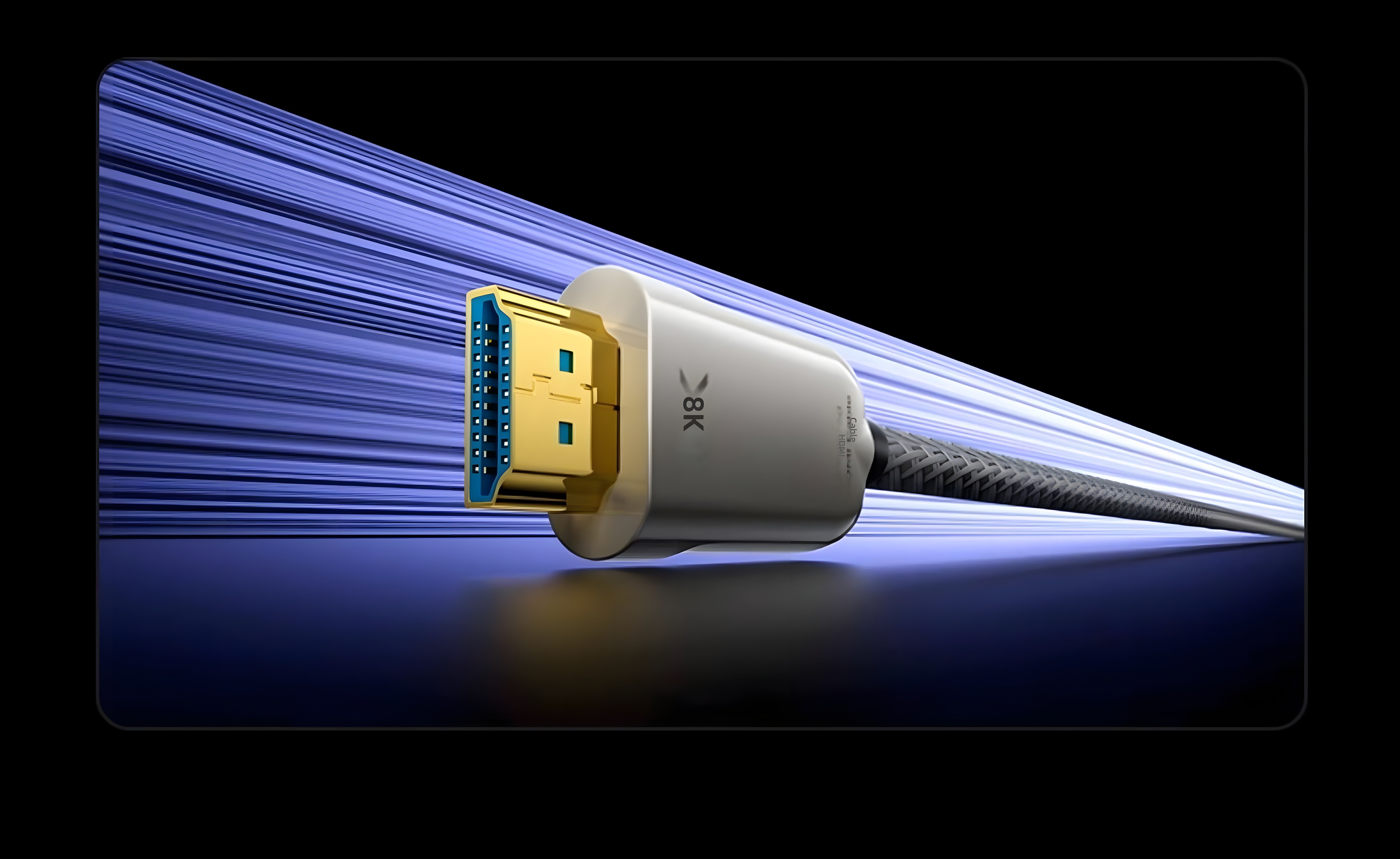 HDMI Connector Close-up – 8K Certified, Armored Design